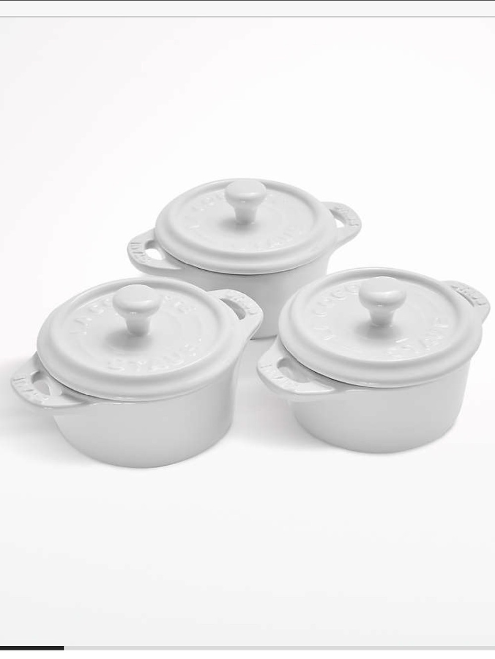 Staub White Round Mini Cocottes, Set of 3